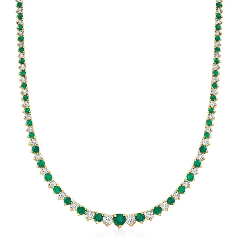 18K Gold 6.50 ct. t.w. Emerald and 1.50 ct. t.w. Diamond Tennis Necklace