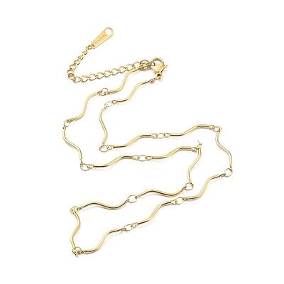 304 Stainless Steel Wave Bar Link Chain Necklace for Women