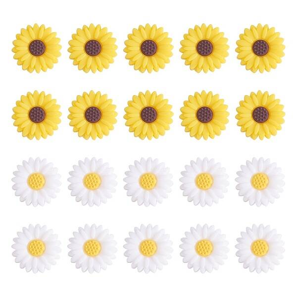 20Pcs 2 Styles Daisy Flower Silicone Focal Beads