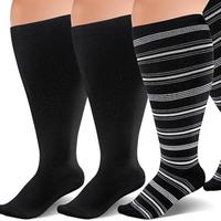 3 Pairs Wide Calf Socks for Women&Men Plus Size 15-20mmHg High Large Support Stockings，Sports Socks Mixed Pattern Breathabl...