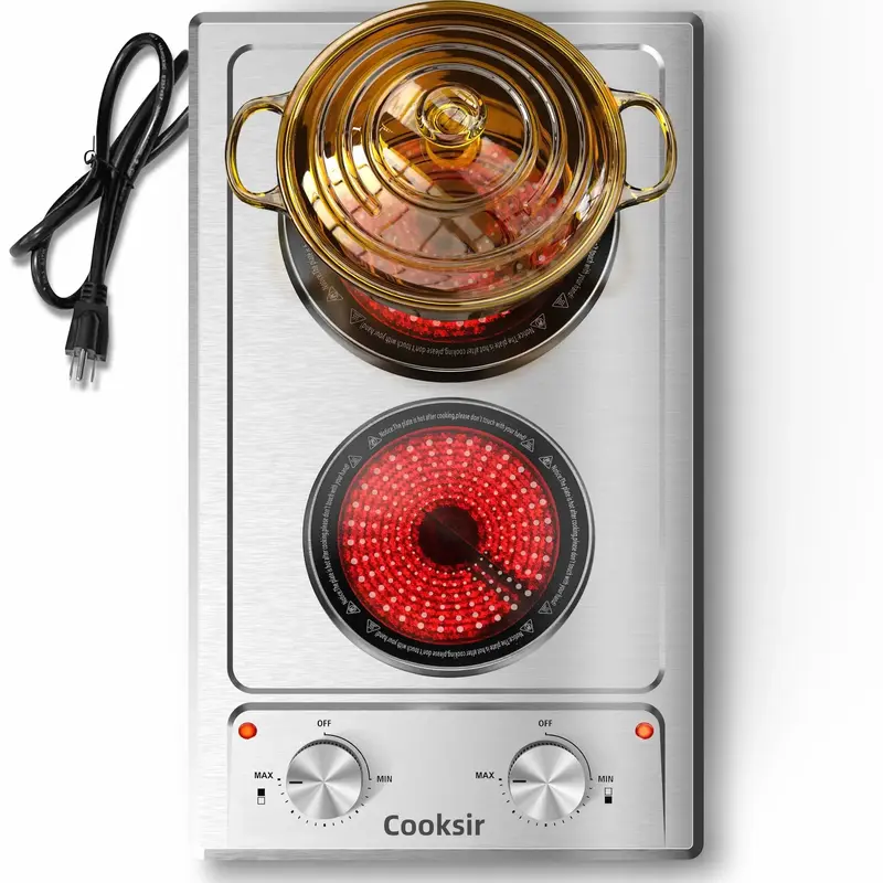 Karinear Plug in Portable Electric Stainless Steel cooktop with Knob Control, 16 Power Levels 110V, Hot Surface Indicator, Ov...