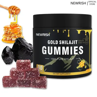Newrish Gold 100% Pure Shilajit Gummies | 85+ Trace Minerals & Fulvic Acid | Male Energy | All Natural | Immune & Energy Supp...