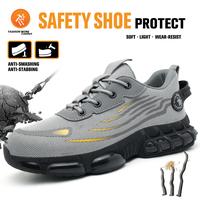 Men's Breathable Mesh Work Sneakers - Durable and Anti-Slip Safety Shoes with Steel Toe Protection, featuring a Casual Stripe...