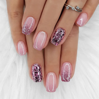 Pink Glitter Press On Nails | CurvLife Nail | 24pcs Short Square Fake Nails | Gradient Sparkle Design | Easy Apply, Comfortab...
