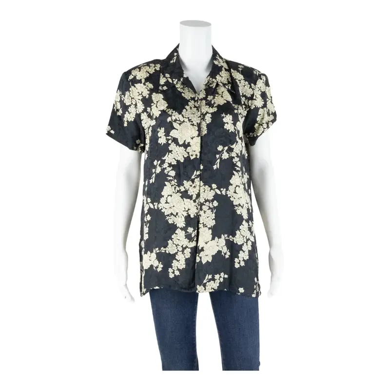 Womens Printed Blouse Black Silk Floral M