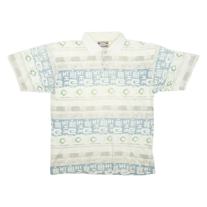 Mens Polo Shirt White Striped L