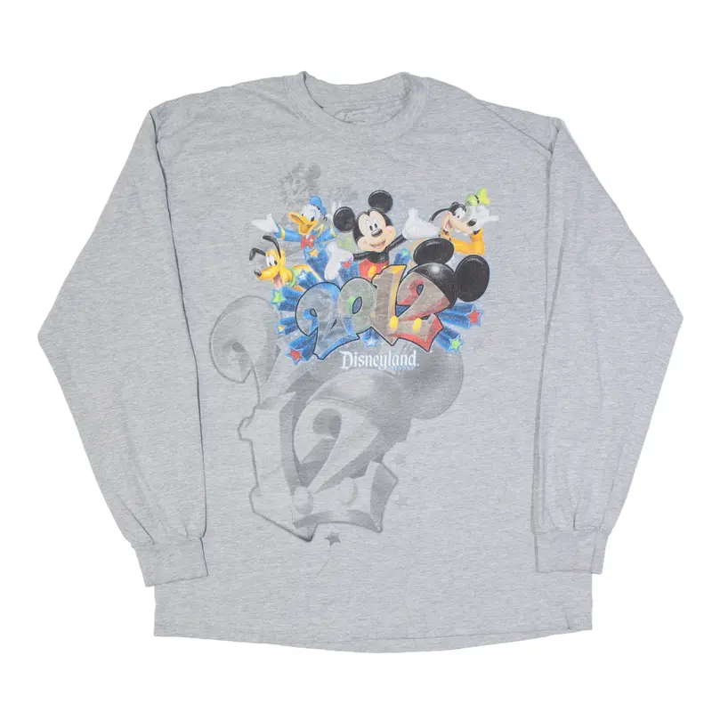DISNEY Mickey Mouse And Friends 2012 T-Shirt Grey Long Sleeve Mens L