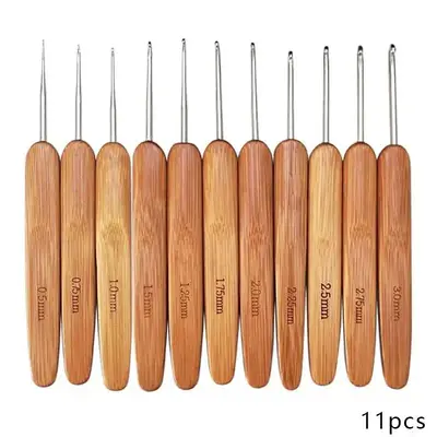 11pcs/set Crochet Hooks Ergonomic Crochet Needles, Bamboo Wooden Handle Small Size Crochet Hook (0.5-3.0 Mm) Knit Weave Yarn ...