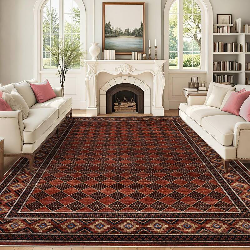 Garvee Large Area Rug 10x13 Red Machine Washable Non Slip Geometric Accent Carpet for Living Room, Dining Room, Nursery