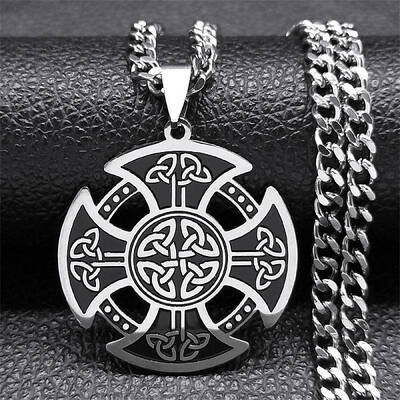 304 Stainless Steel Black Enamel Viking Kont Cross Pendant Necklaces