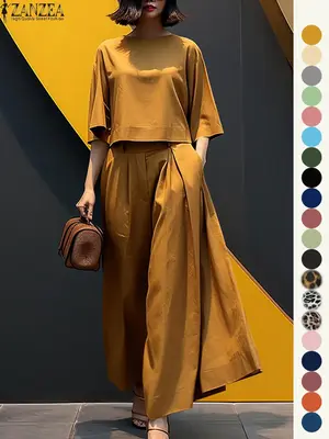 Women's Top & Wide Leg Pants Two-piece Set, Casual Fashion Cozy Three Quarter Length Sleeve Top & Trousers for Daily Outdoor ...