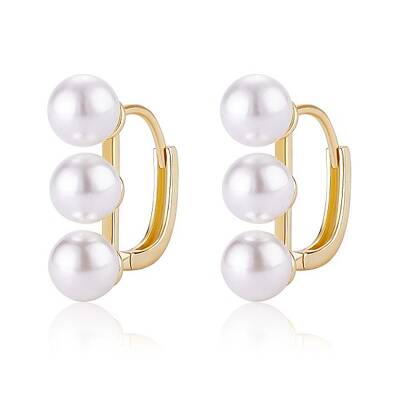 Triple Shell Pearl Beaded Hoop Earrings