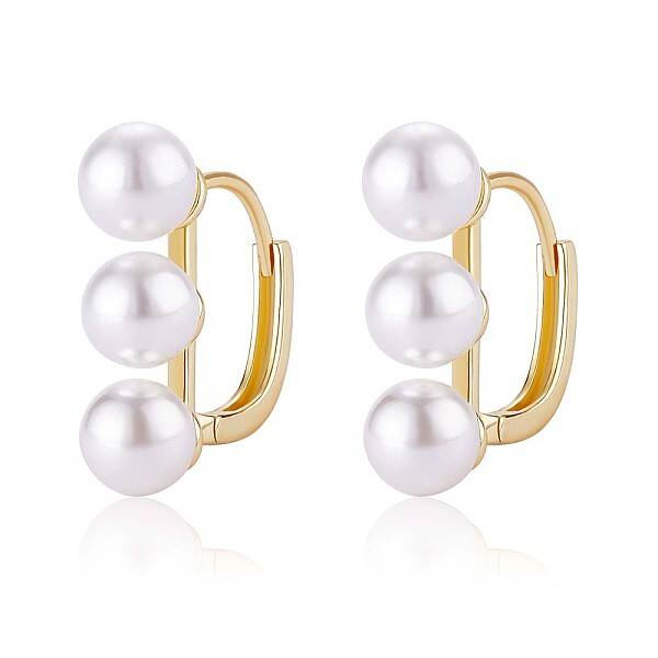 Triple Shell Pearl Beaded Hoop Earrings