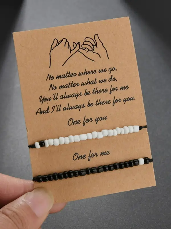 Couple Boho Style Beaded Bracelet, 2pcs/set Fashion Colorblock Beaded Pull Adjustable Bracelet for Women & Men, Trendy Matchi...