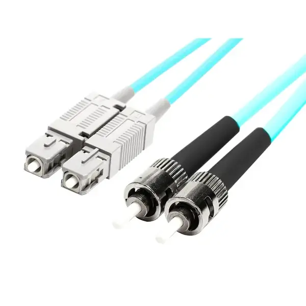 39435 Monoprice MM OM4 Fiber Optic Cable SC-ST UL 3mm 50/125 OFNR Duplex Aqua 2m