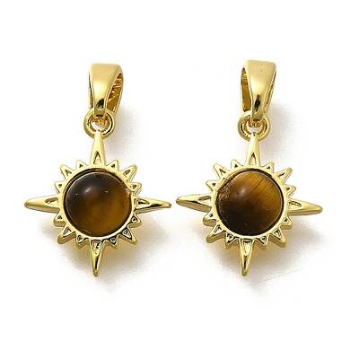 Brass Pave Natural Tiger Eye Sun Charms