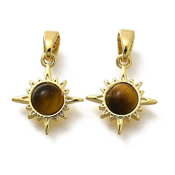 Brass Pave Natural Tiger Eye Sun Charms