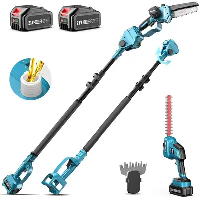 Seesii 6-in-1 Cordless Pole Saw and Pole Hedge Trimmer Grass Shears Combo Kit, Electric Mini Chainsaw with 2*4.0 Ah Batteries...