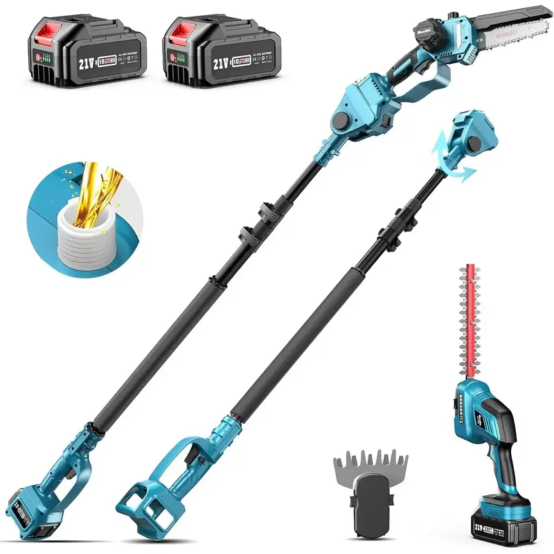Seesii 6-in-1 Cordless Pole Saw and Pole Hedge Trimmer Grass Shears Combo Kit, Electric Mini Chainsaw with 2*4.0 Ah Batteries...