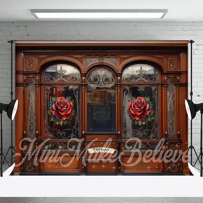 Delicate Wood Tattoo Store Window Photo Backdrop - Aperturee