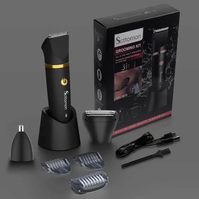Scttomon 3 in 1 Electric Body Hair Trimmer,Groin Hair Trimmer for Men,Waterproof Electric Shaver Nose Hair Trimmer,Men's Hair...