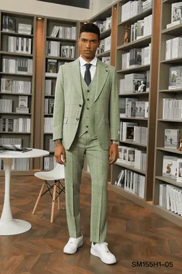 Sage Green Plaid Suit - Light Green Color - Mint Green