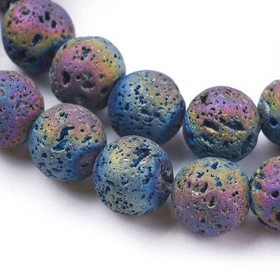 Electroplated Natural Lava Rock Bead Strands
