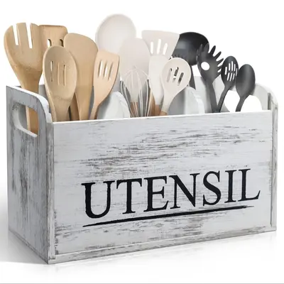 Wooden Kitchen Utensil Holder, 1 Count Large Utensil Organizer, Cooking Tools Storage Rack, Kitchen Utensils Storage Box