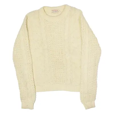 Vintage CHAMPION Mens Heavy Knit Jumper Cream Crew Neck 80s Cable Knit M