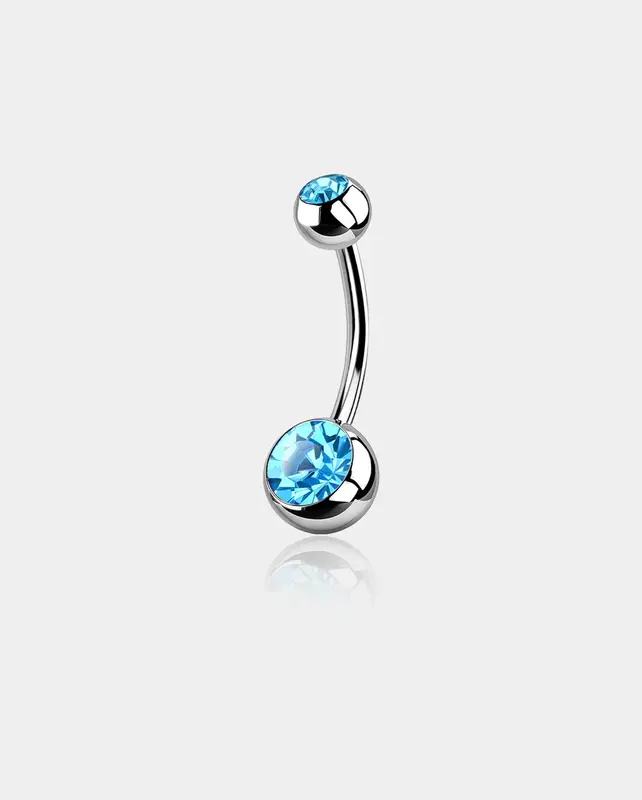 Bezel Set CZ Titanium Belly Ring - Blue CZ / 12mm