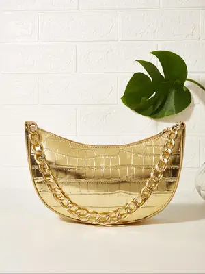 Women's Fashion Chain Strap Crocodile Embossed Shoulder Bag, Casual Pu Leather Zipper Shoulder Bag for Daily Used, Trendy All...