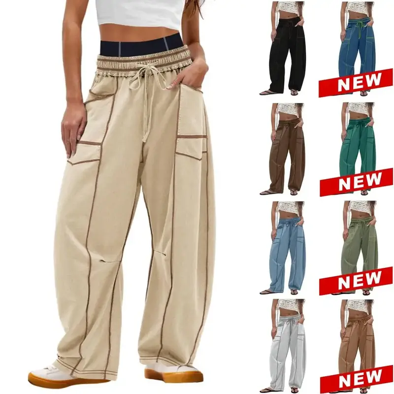 Yeokou Womens Baggy Wide Leg Pants Casual Summer Palazzo Pants Drawstring Waist Lounge Pants with Pockets
