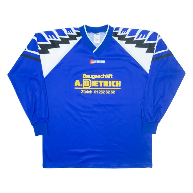 RIMA Mens Football Shirt Jersey Blue Long Sleeve V-Neck XL
