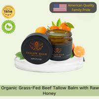 Organic Beef Tallow Balm + Raw Honey – Handmade Moisturizer for Glowy, Hydrated Skin, Perfect for Face, Body & Dry Spots, N...
