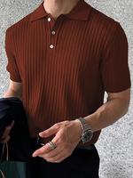 Men's Solid Color Ribbed Polo Neck Knit Top, Regular Fit Casual Short Sleeve Button Jumper for Summer, Fashion Men's Knitwear...