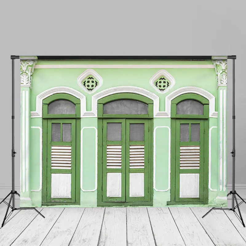 Bright Apple Green Door Window Photography Backdrop - Aperturee