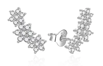 Agato AGT-E023PW Long Flower Earrings with Zirconia