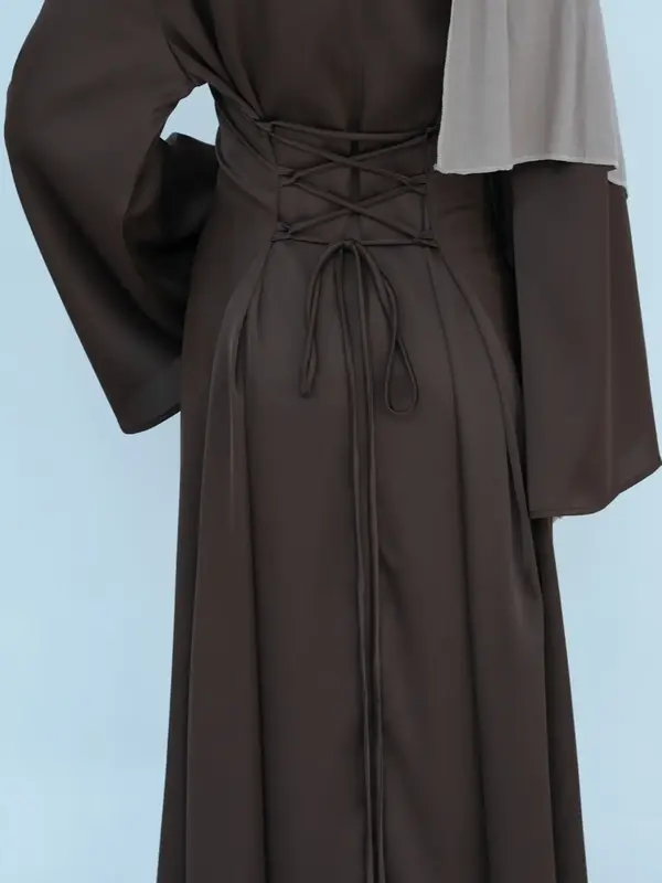 Elegant Women's Plain Dress Casual Simple Fashion Back Tie Arabic Kaftan, Long Sleeve Maxi Dress for Spring & Fall, Arabian D...
