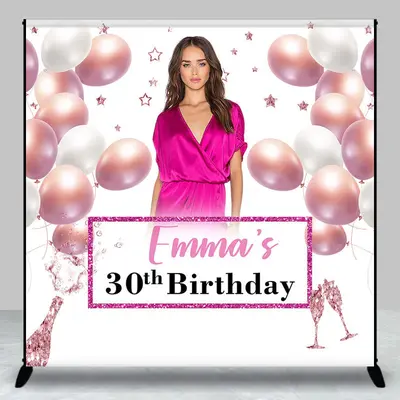 Pink Balloons Custom Photo Birthday Backdrop for 30th - Aperturee