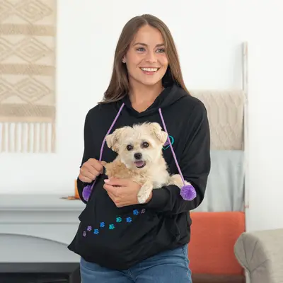 Purple Paw Pet Pouch Hooded Sweatshirt - Gray - 1X