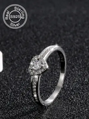 925 Sterling Silver Summer Heart Shaped Rhinestone Decorated Bridal Rings for Women, Solitaire Engagement Ring, Gifts for Wif...