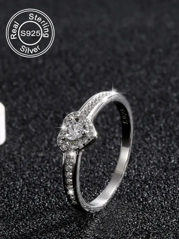 925 Sterling Silver Summer Heart Shaped Rhinestone Decorated Bridal Rings for Women, Solitaire Engagement Ring, Gifts for Wif...