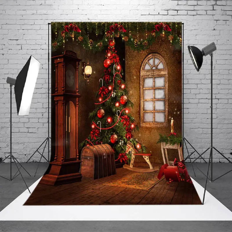 Retro Grandfather Clock Xmas Tree Christmas Backdrop - Aperturee