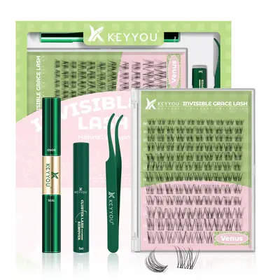 KEYYOU Venus DIY Lashes Clusters Invisible Band Natural Soft Waterproof Lash Extension Kit 8-18MIX Easy to Apply at Home Cosm...