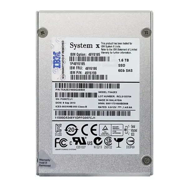 49Y6199 IBM 1.6TB Multi-Level Cell SAS 6Gb/s Hot Swappable 2.5-Inch Solid State Drive