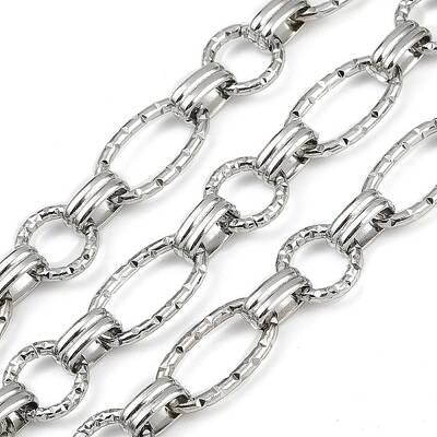 304 Stainless Steel Textured Oval with Flat Round Link Chains