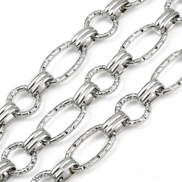 304 Stainless Steel Textured Oval with Flat Round Link Chains