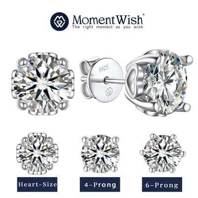 【#72 Classic Stud】MomentWish Synthetic Moissanite Earrings for Women,  0.5-2Carat Heart Surrounding Stud Earrings in 925 ...