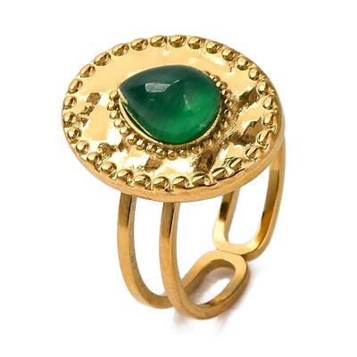 Teardrop Natural Dyed & Heated Green Onyx Agate Finger Rings