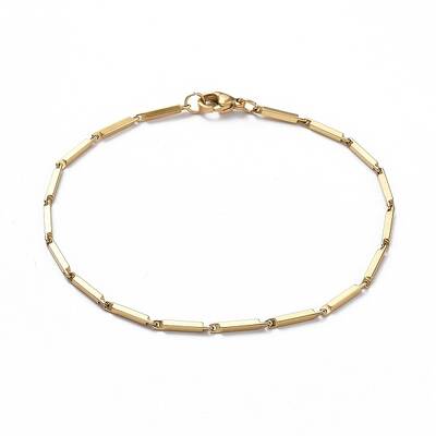 Ion Plating(IP) Unisex 201 Stainless Steel Bar Link Chain Bracelets